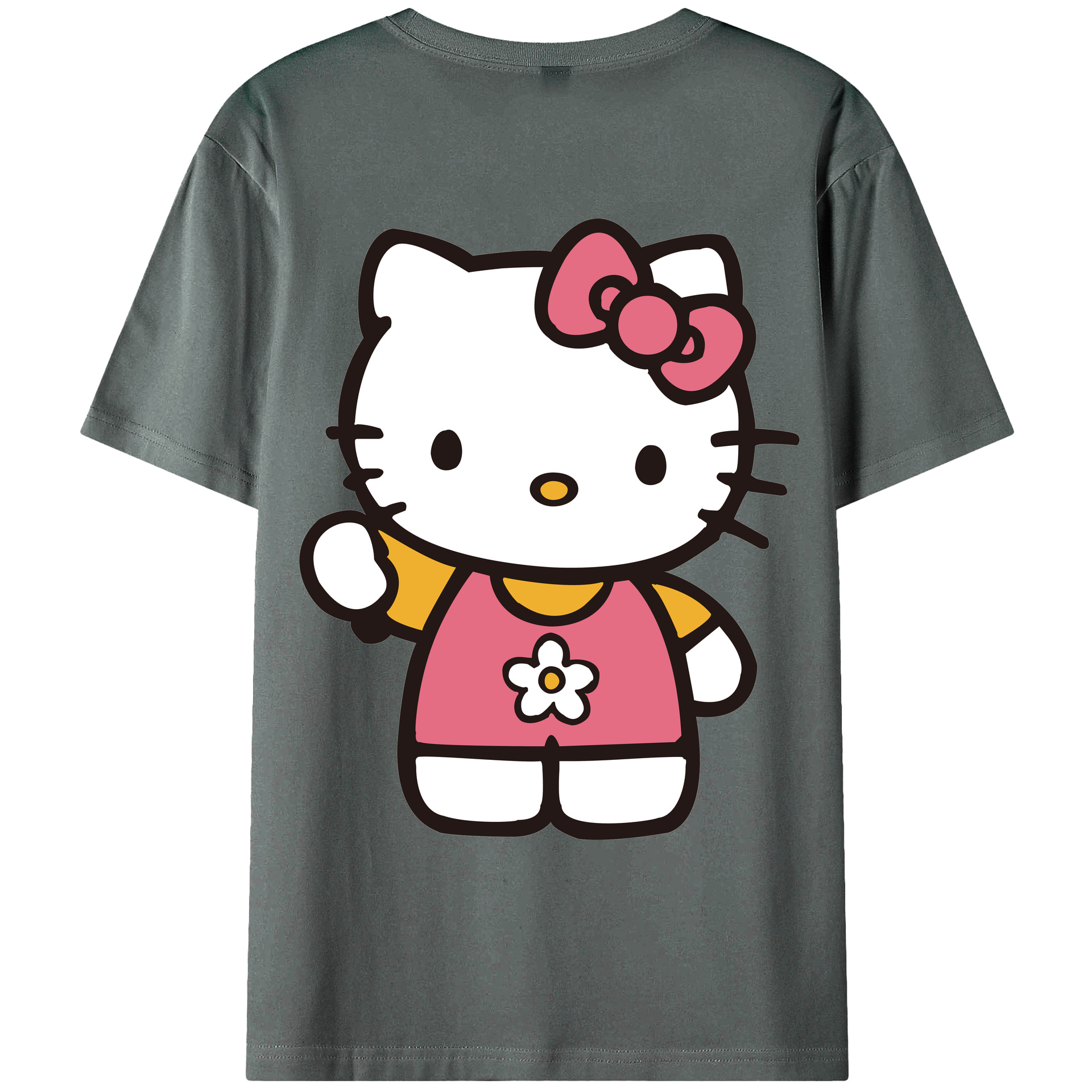 （画像用） Hello Kitty ハローキティ 綿100％ メンズ半袖Tシャツ（バックプリント） 通気性